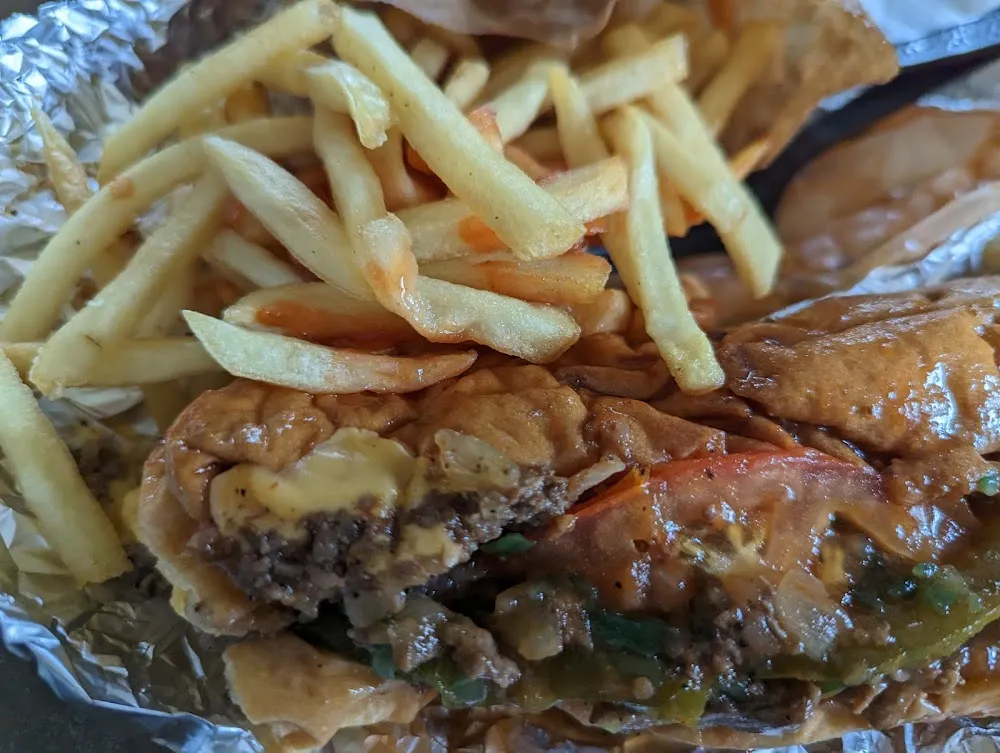 Steak Hoagie w Sweet Sauce and Fries with Sauce